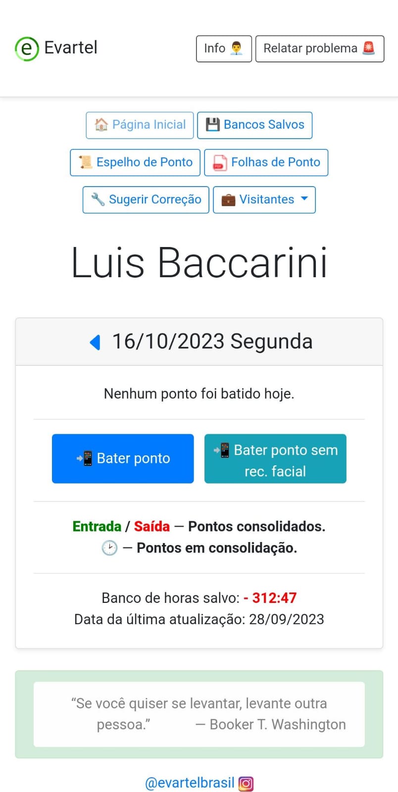 Aviso e timer de quitação de banco de horas